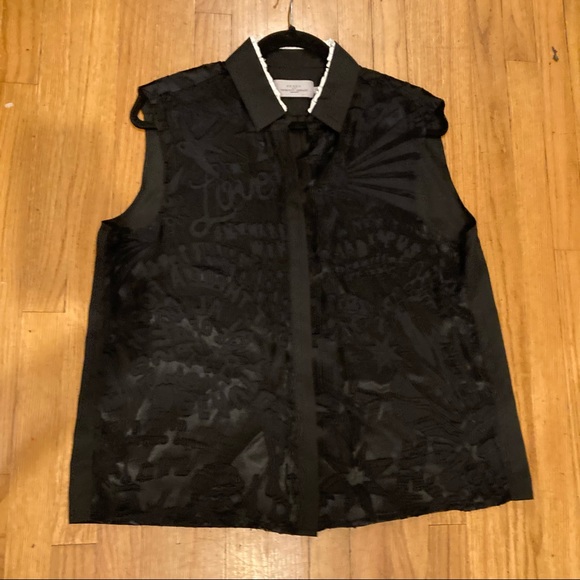 Preen by Thornton Bregazzi Designer Patterened Sleeveless Button Up Top Lace - Picture 9 of 12